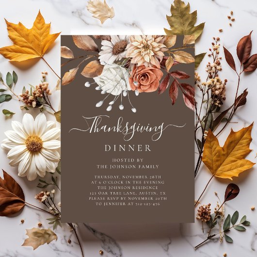 Elegant Herfst Floral Thanksgiving Kaart