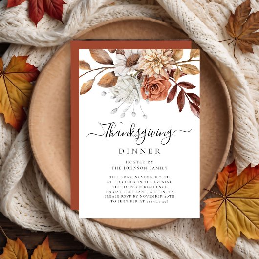 Elegant Herfst Floral Thanksgiving Kaart