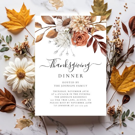 Elegant Herfst Floral Thanksgiving Kaart