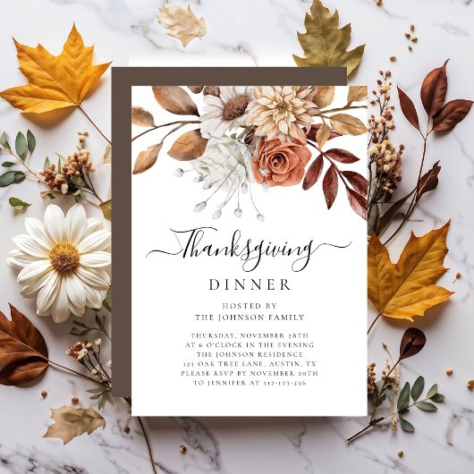 Elegant Herfst Floral Thanksgiving Kaart