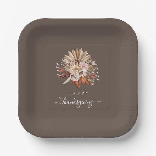 Elegant Herfst Floral Thanksgiving Papieren Bordje (Voorkant)