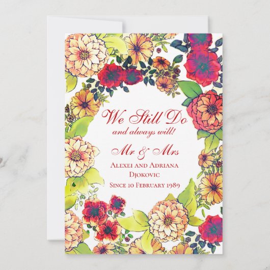 Elegant Herfst Floral Waterverf Vow Renewal Weddin Kaart (Achterkant)