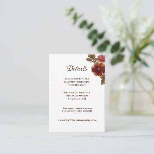 Elegant Herfst Floral Waterverf Wedding Informatiekaartje (Staand voorkant)