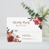 Elegant Herfst Floral Waterverf Wedding RSVP Kaartje (Staand voorkant)