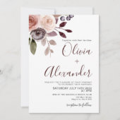 Elegant Herfst Floral Waterverf Wedding Uitnodigin Kaart (Voorkant)