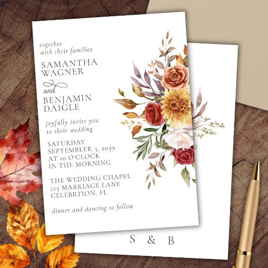 Elegant Herfst Floral Wedding Invitation Kaart
