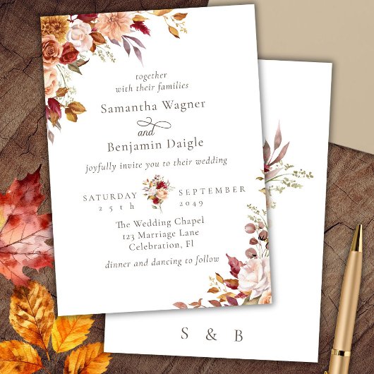 Elegant Herfst Floral Wedding Invitation Kaart