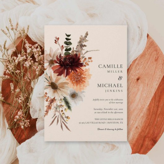 Elegant Herfst Floral Wedding Invitation Kaart