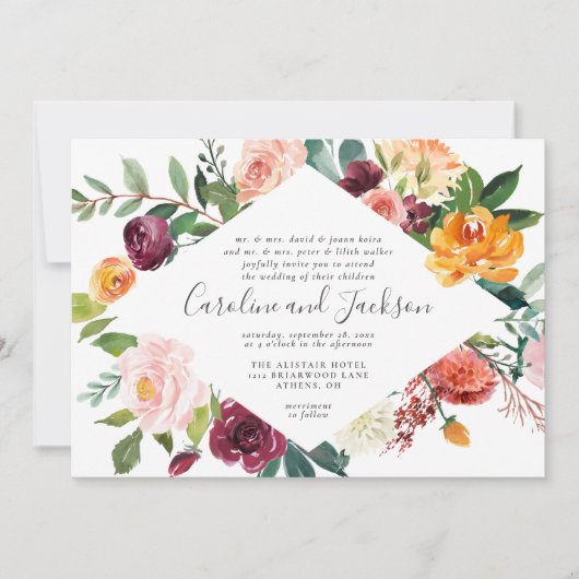 Elegant Herfst Floral Wedding Invitation Kaart (Voorkant)