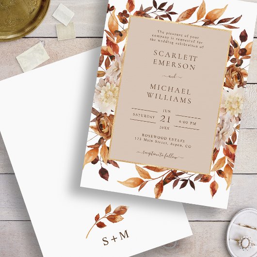 Elegant Herfst Floral Wedding Kaart