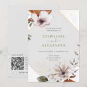 Elegant Herfst Floral Wedding QR Code Kaart (Voorkant / Achterkant)