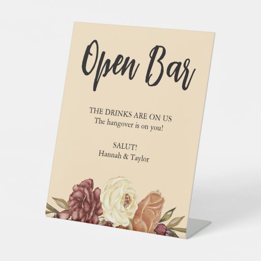 Elegant Herfst Floral Wedding Reclamebord Met Voetstuk (Voorkant)