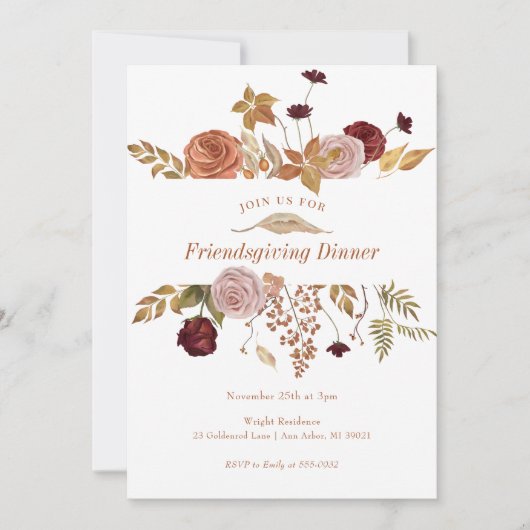 Elegant Herfst Floral Woodland Friendsgiving Kaart (Voorkant)
