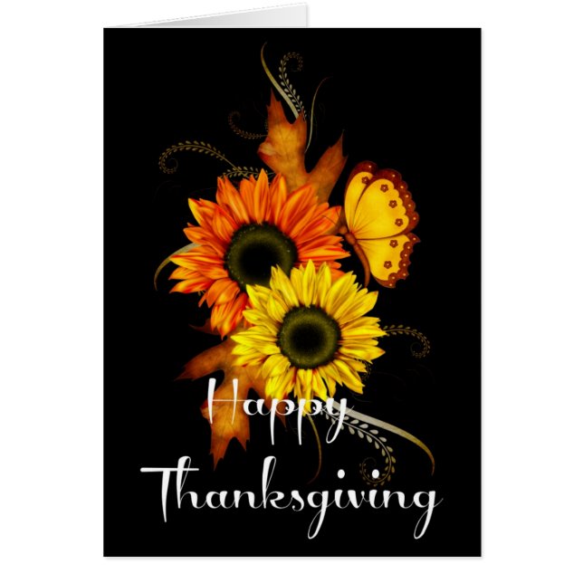 Elegant Herfst Flowers Butterfly Thanksgiving Kaar (Voorkant)