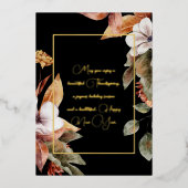 Elegant Herfst Flowers & Leaves Gold Script Black Folie Feestdagenkaart (Voorkant)