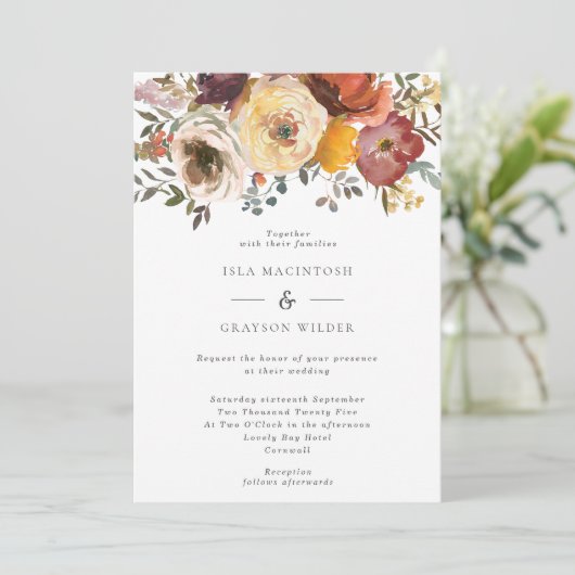 Elegant Herfst Flowers Wedding Uitnodiging (Staand voorkant)