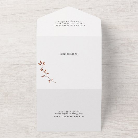 Elegant Herfst Foliage Gold Ampersand Wedding All In One Uitnodiging (Buitenkant)