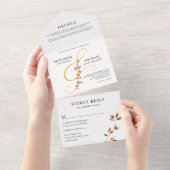 Elegant Herfst Foliage Gold Ampersand Wedding All In One Uitnodiging (Afscheurbaar)