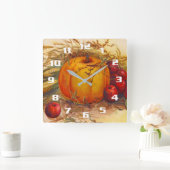 Elegant  Herfst Harvest Thanksgiving Kitchen Vierkante Klok (Huis)