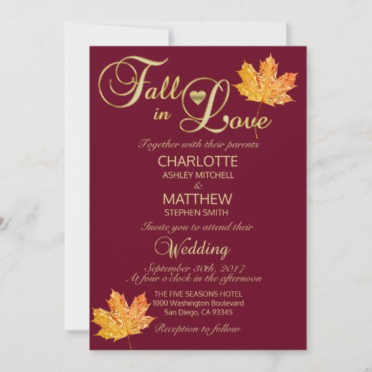 Elegant HERFST in LOVE Burgundy Marsala Wedding Kaart (Voorkant)