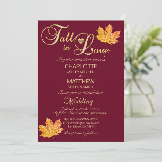 Elegant HERFST in LOVE Burgundy Marsala Wedding Kaart (Staand voorkant)