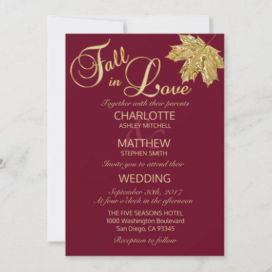 Elegant HERFST in Love Burgundy Marsala Wedding Kaart (Voorkant)