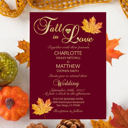Elegant HERFST in LOVE Burgundy Marsala Wedding Kaart