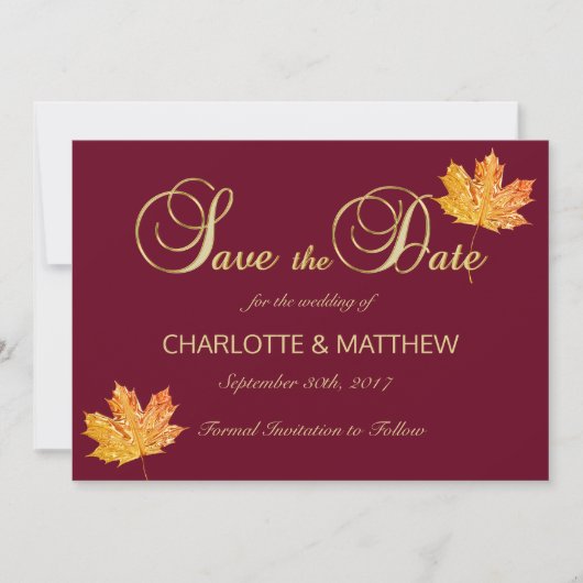 Elegant HERFST in LOVE Burgundy Marsala Wedding Save The Date (Voorkant)