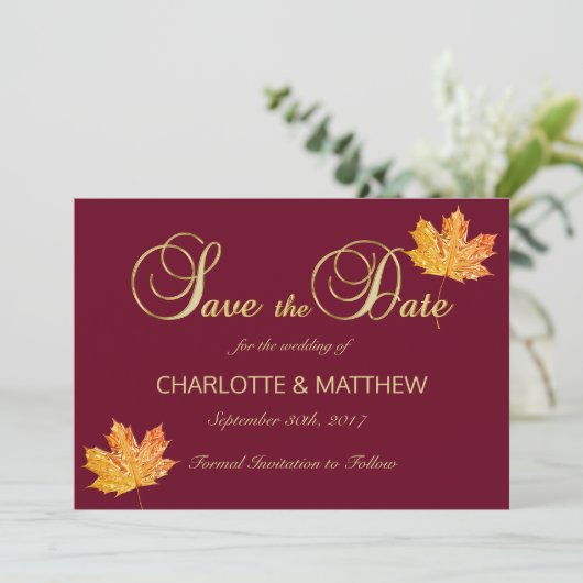 Elegant HERFST in LOVE Burgundy Marsala Wedding Save The Date (Staand voorkant)