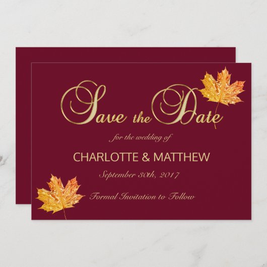 Elegant HERFST in LOVE Burgundy Marsala Wedding Save The Date (Voorkant / Achterkant)