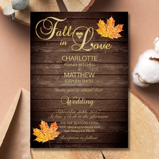 Elegant HERFST in LOVE Rustic Wood Wedding Kaart