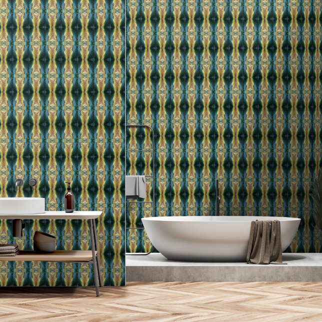 Elegant Herfst Leaf Art Pattern, Groen Geel Bruin Behang (Badkamer)