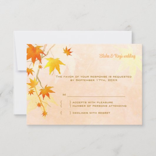 Elegant Herfst Maple Leaves Wedding RSVP Kaart (Voorkant)