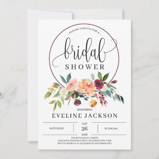 Elegant Herfst marigold Burgundy en bloemen Kaart (Voorkant)