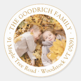 Elegant Herfst Ochre Border Foto Retouradres Ronde Sticker
