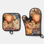 Elegant herfst oogstpatroon stijlvol chic ovenwant & pannenlap set (Voorkant)