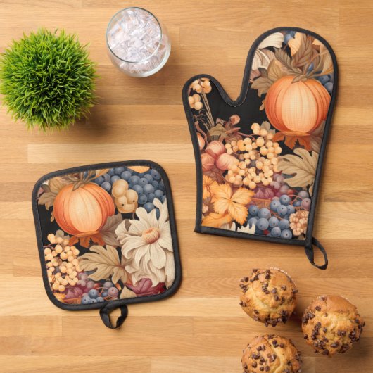 Elegant herfst oogstpatroon stijlvol chic ovenwant & pannenlap set (Top down)