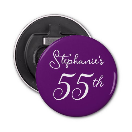Elegant herfst Paarse Monogram 55e Verjaardagsfees Button Flesopener (Voorkant)