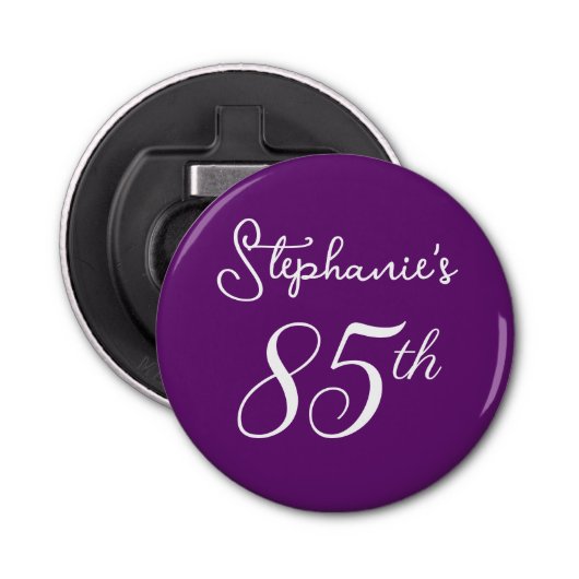 Elegant herfst Paarse Monogram 85e Verjaardagsfees Button Flesopener (Voorkant)
