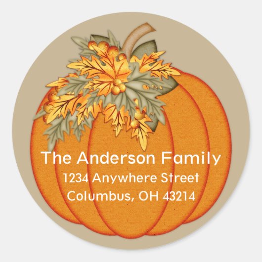 Elegant herfst pompoen retouradres ronde sticker (Voorkant)