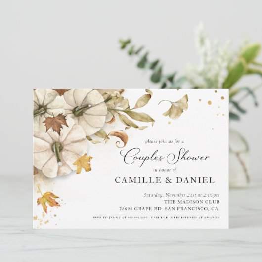 Elegant Herfst pompoenparen bruiloft Kaart (Staand voorkant)