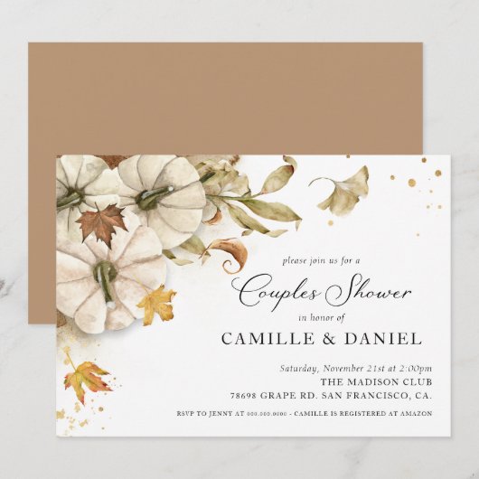 Elegant Herfst pompoenparen bruiloft Kaart (Voorkant / Achterkant)