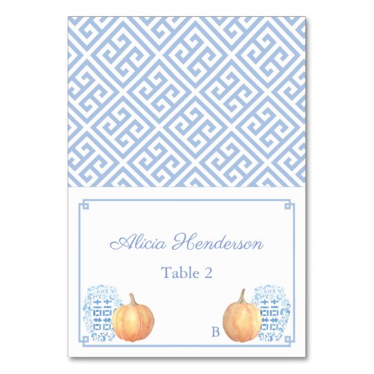 Elegant Herfst Pumpkin Blue White Weduwkaart Kaart (Voorkant)