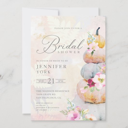 Elegant Herfst Pumpkin Bridal Shower Invitation Kaart (Voorkant)