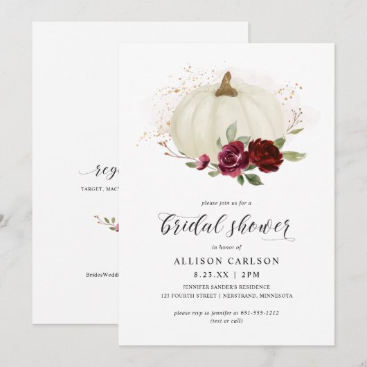 Elegant Herfst Pumpkin Burgundy Rozen Vrijgezellen Kaart (Voorkant / Achterkant)