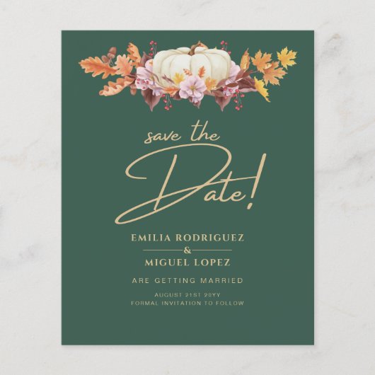 Elegant Herfst Pumpkin Green Gold Wedding Save Dat Flyer (Voorkant)