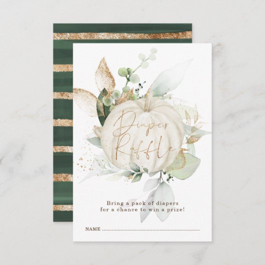 Elegant Herfst Pumpkin Greenery Gold Diaper Raffle Informatiekaartje (Voorkant / Achterkant)