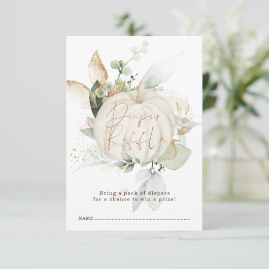 Elegant Herfst Pumpkin Greenery Gold Diaper Raffle Informatiekaartje (Staand voorkant)