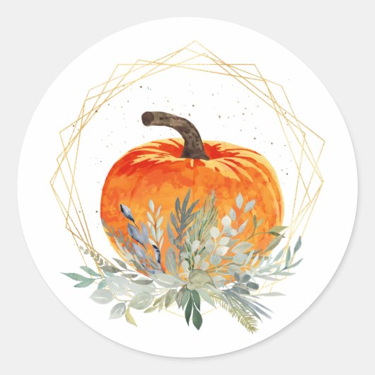 Elegant Herfst Pumpkin in Gold Lijst Ronde Sticker (Voorkant)