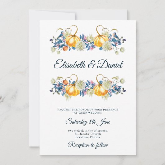 Elegant Herfst Pumpkin Wedding Kaart (Voorkant)